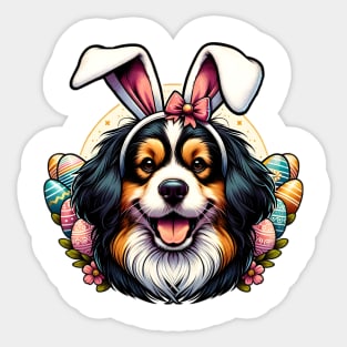 Tibetan Spaniel Celebrates Easter with Bunny Ears Sticker